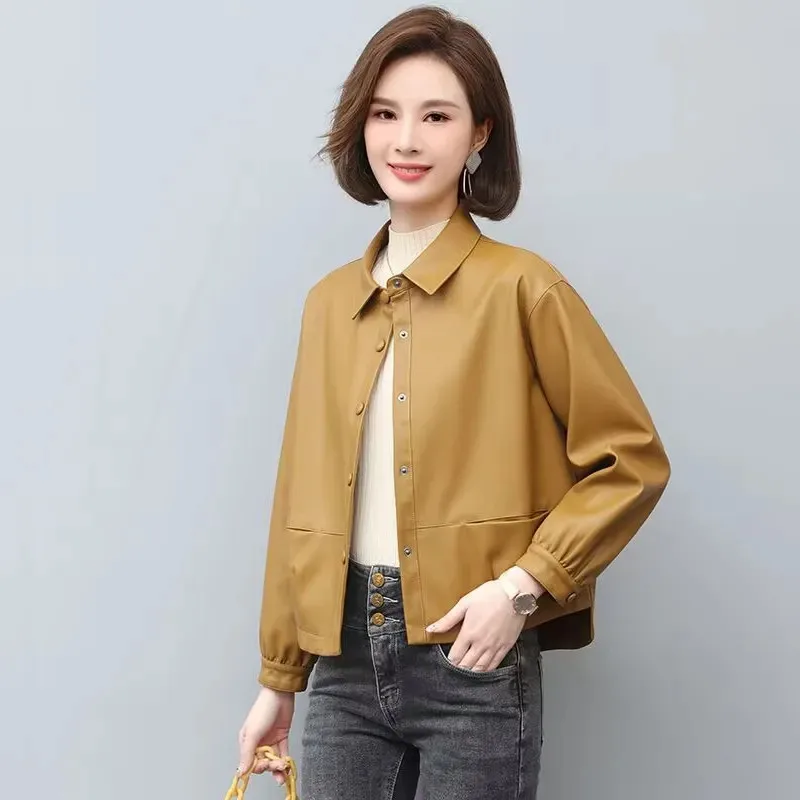 Fashion Short Iocomotive Leather Jacket Women's Leather Clothing 2024 New Spring Autumn Tops Casual Coat Female Outerwear