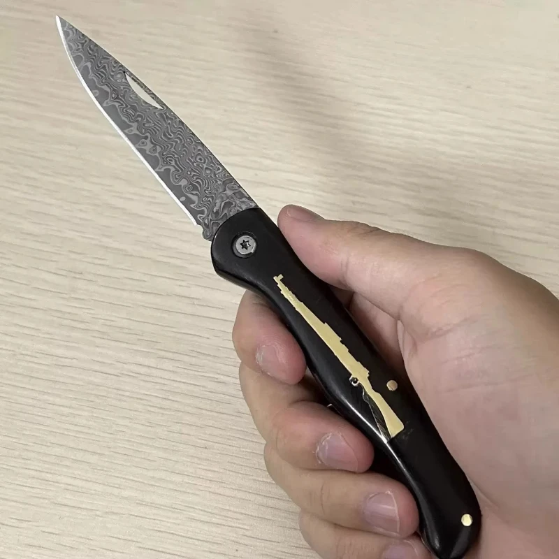 

Damascus VG10 Steel Wooden Handle Without Lock Pocket Folding Knife Portable Travel Camping Cutting Outdoor Tool Holiday Gift