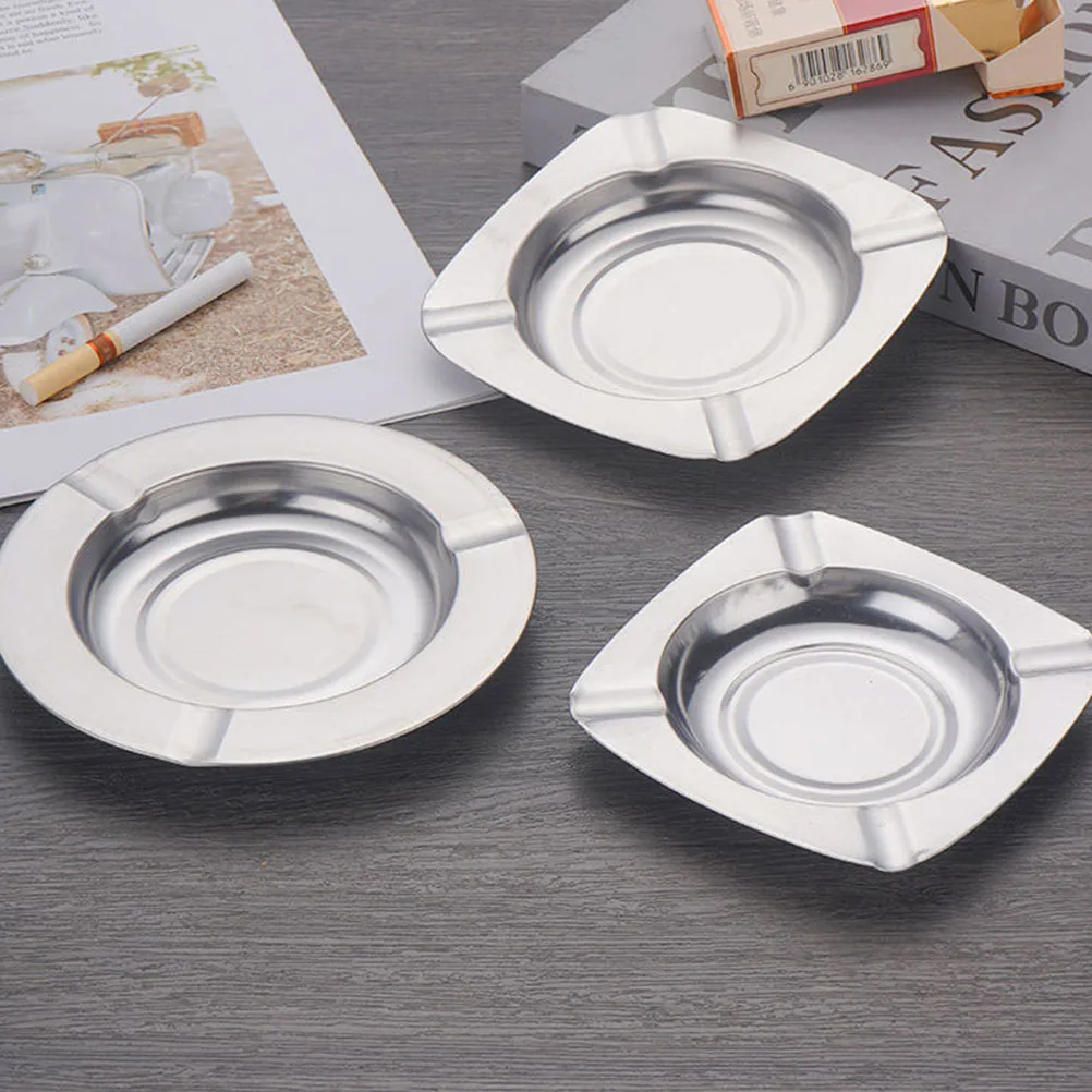 

2pcs Stainless Steel Ashtray Square Creative Home Hotel Bar Use Lightweight Storage Capacity Cigarette Slot Design