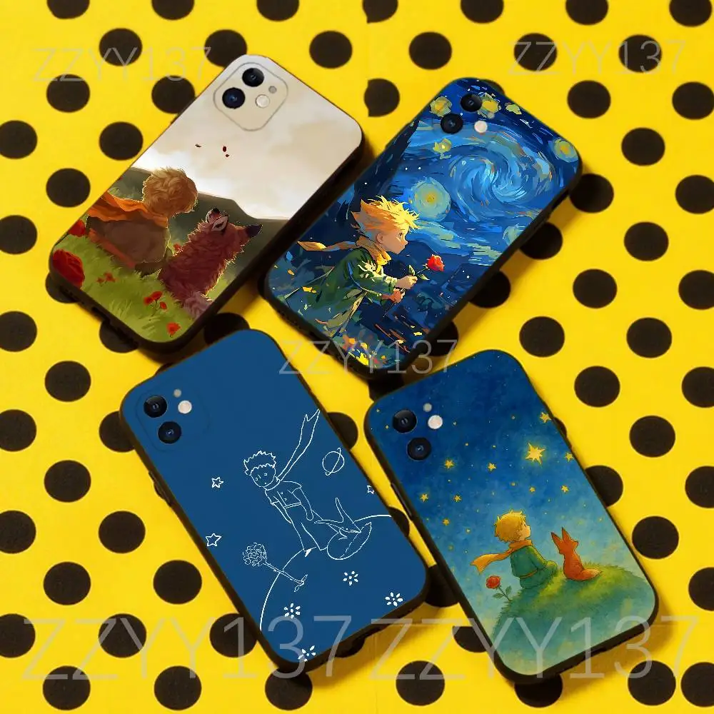 

The Little Prince Fox Roses Phone Case For iPhone 16,15,14,13,12,11,Pro,Max,Plus,X,XS,XR,SE,8,7,Mini,Soft Silicone Black Case