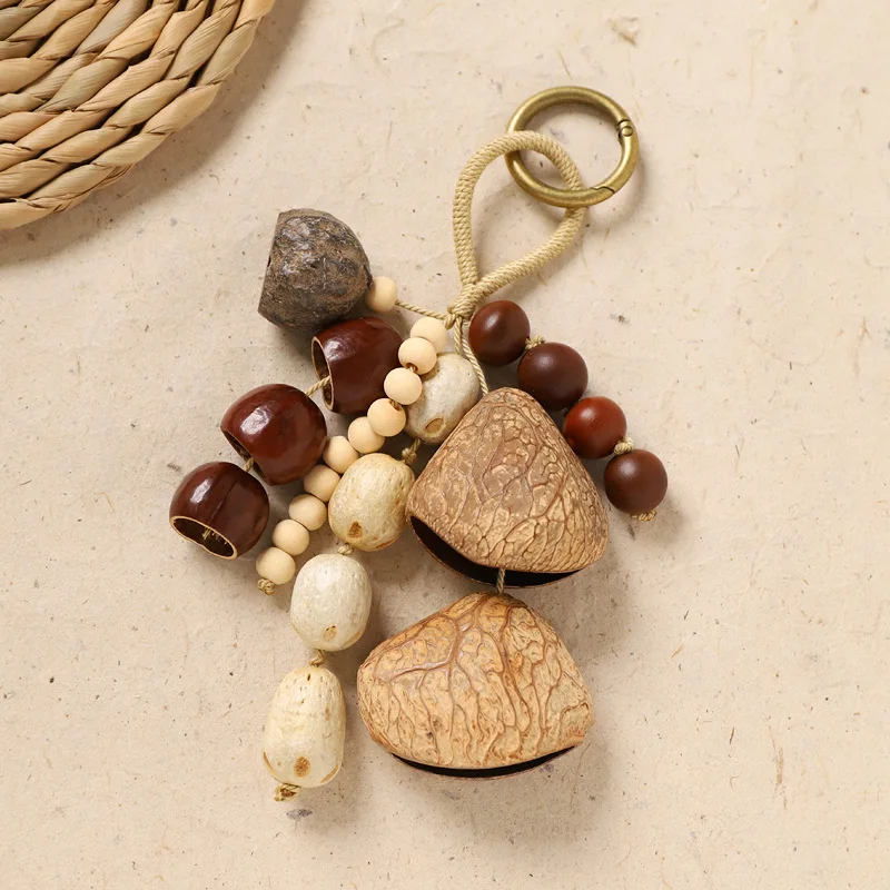 Sound Heal Natural Fruit Shell Keychain Handmade Bohemian Style Hand-Cranked Wind Chime Gift DIY Fruit Shell Wind Chime Ornament