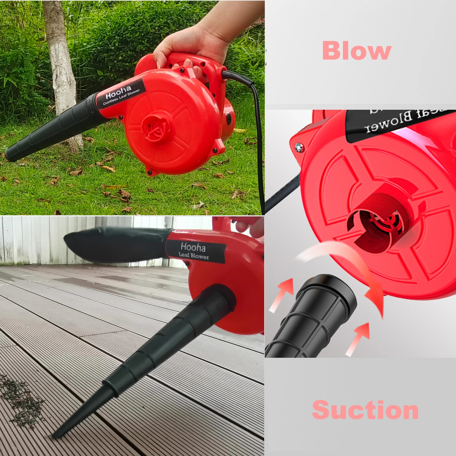 2-in-1 1000W Electric Leaf Blower & Vacuum EU Plug with Dust Bag for Yard Cleaning/Snow Blowing/Dust Suction/Car Cleaning