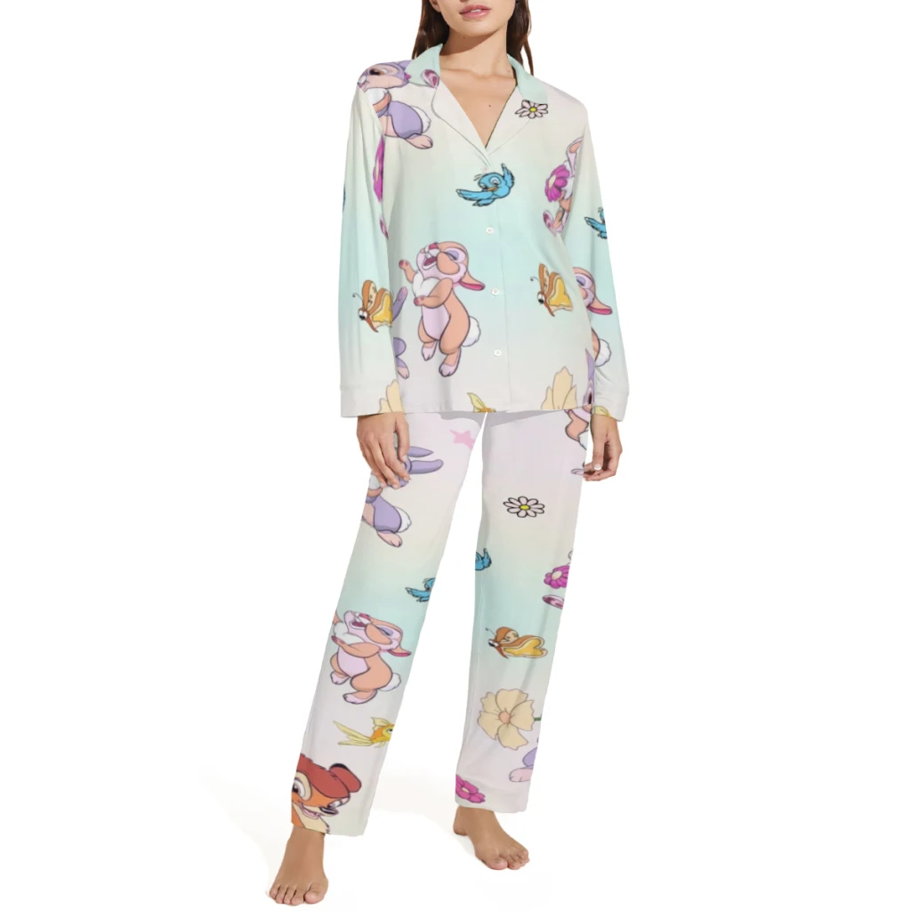 disney Printed pajama set, casual and comfortable buttoned long sleeve top  women's favorites for both men and women