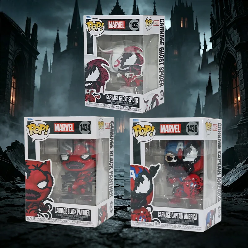

Коллекционная виниловая фигурка Funko Pop Marvel: Карнаж, Призрачная паука, Черная Пантера, Капитан Америка (симбиот) – подарок-игрушка