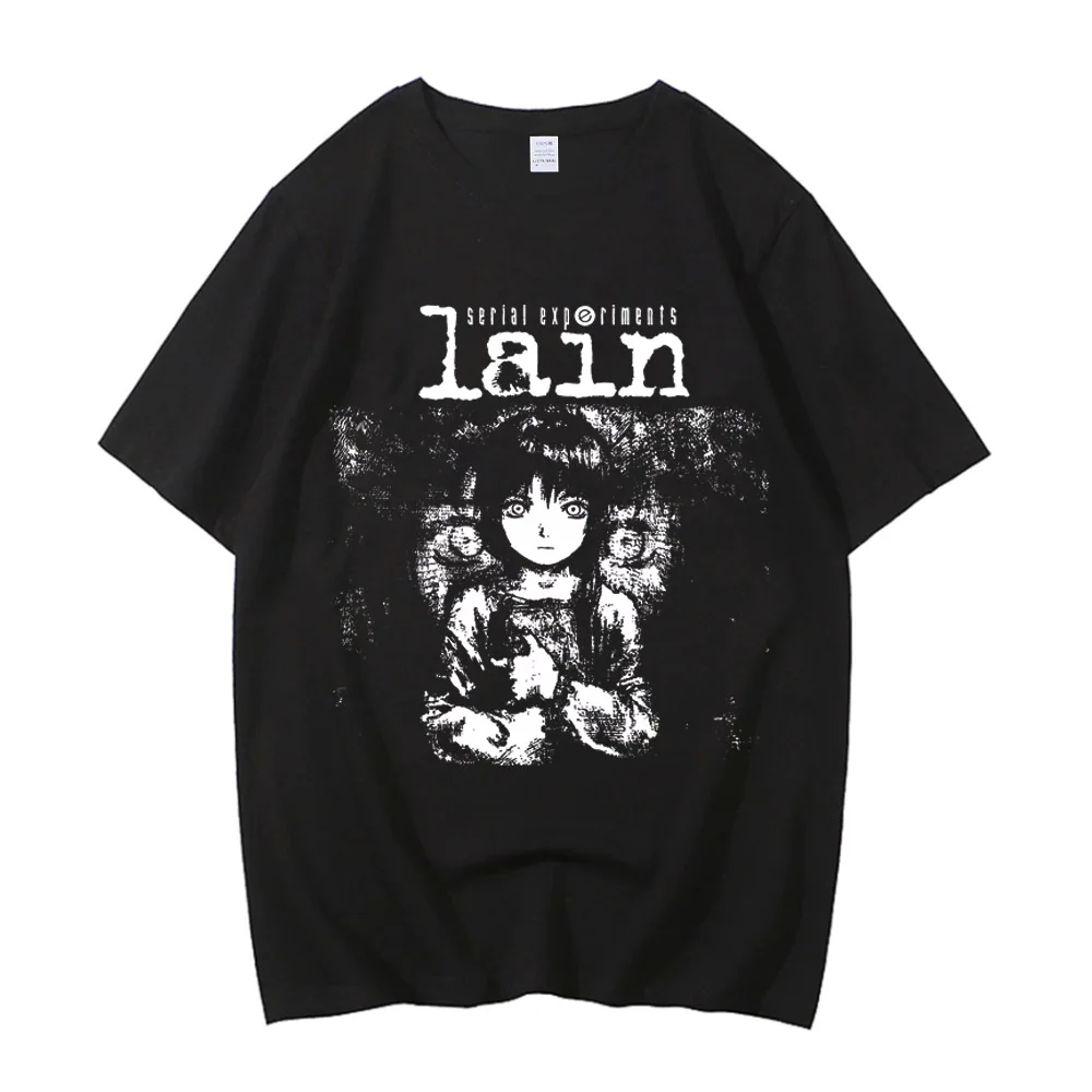 Serial Experiments Lain Anime T-shirt Vintage Washed Y2K Aesthetic Unisex Oversized Short Sleeve Summer Cotton Retro Streetwear