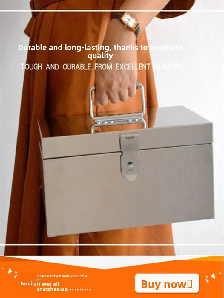 Stainless Steel Storage Box with Lock, Portable Metal Tool Box and Cash Box for Home, Office, Documents, Coins and Small Tools