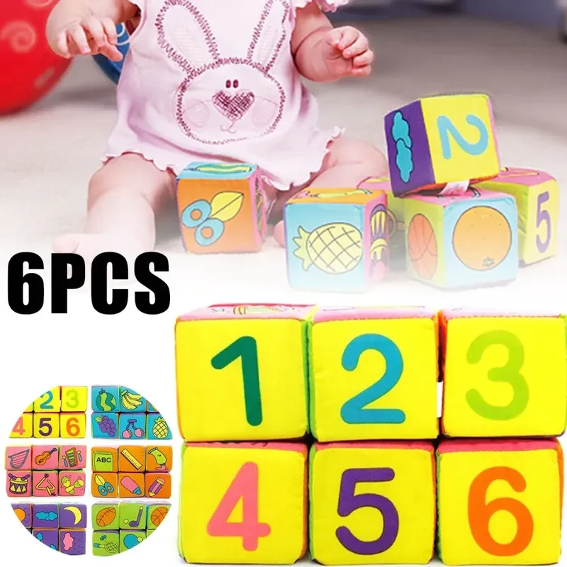 6Pcs/Set Multifunctional Baby Cloth Building Blocks Rattle Soft Cubes Toys Gifts Baby Rattle Blocks Baby Rattle Blocks Toy