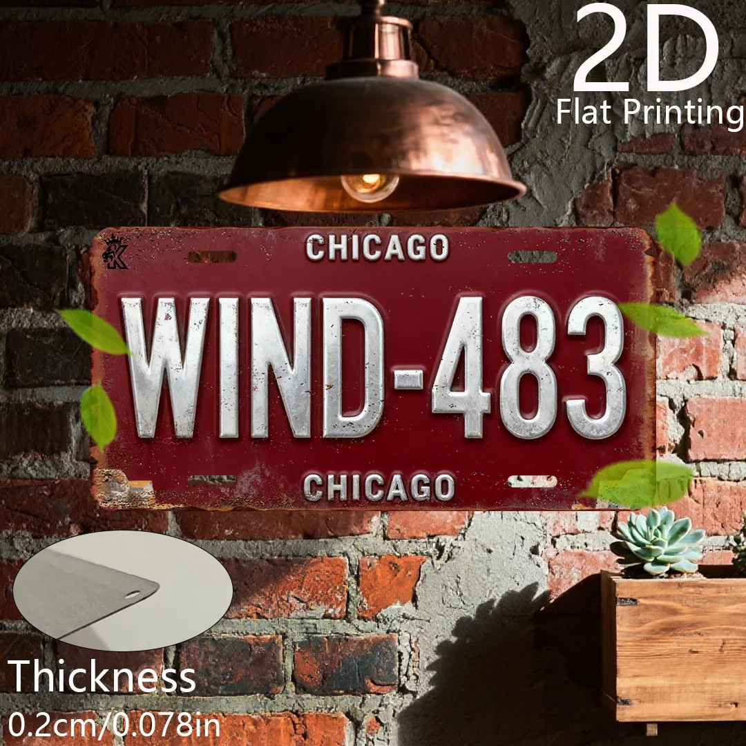 Plano 2D - 1 cartel de metal vintage de Chicago |   Decoración de pared retro de aluminio con número Wind-483, 15,24 cm x 30,48 cm Industrial Style Me
