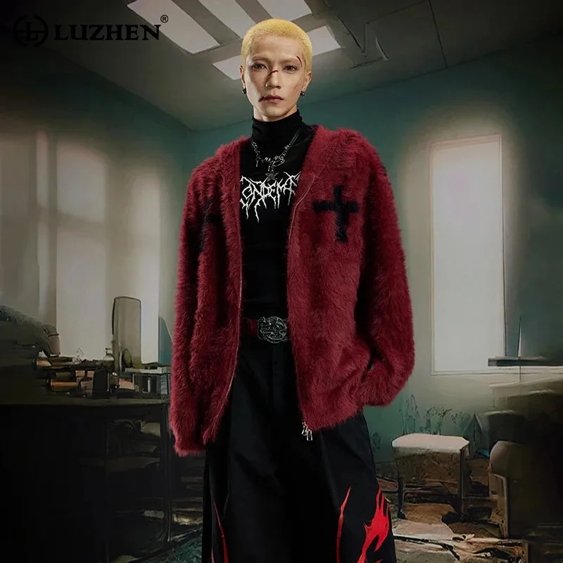 

LUZHEN Y2K Style Original Color Contrast Design Men's And Women's Loose Knitted Cardigan Men's 2025 Winter Street Sweater JY4931