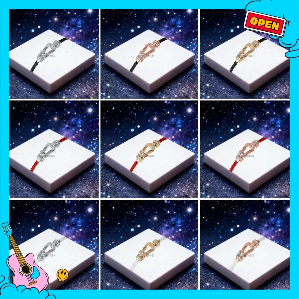 

KUXM 2025 New 925 Silver Red Nylon Size-M Half Zircon Horseshoe Bracelet female Daily Wear Party Gifts Luxurious Couple Jewelry
