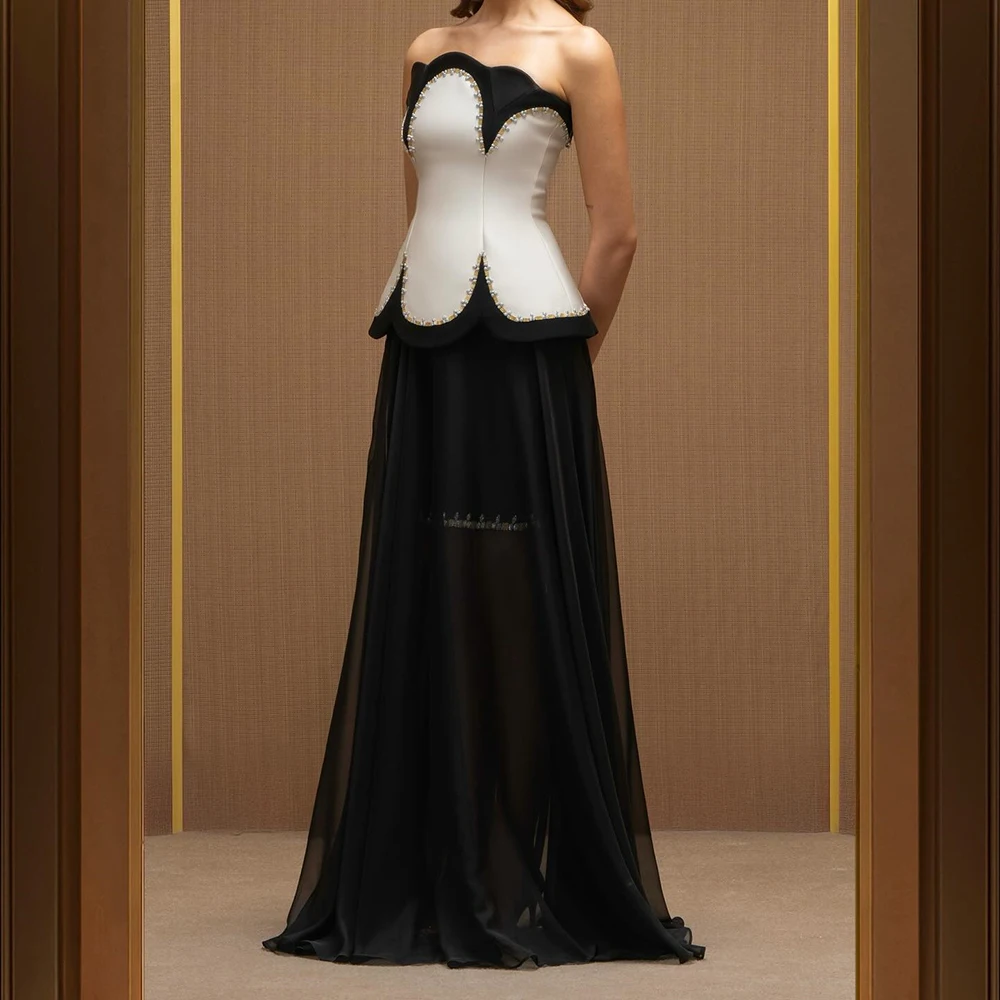 

Customized A-line Evening Dresses Floor-length Strapless Sleeveless Prom Gown Fashion Crystal Simple Draped Backless Party Gown