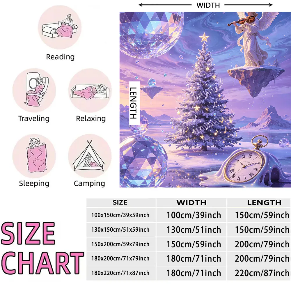 Christmas Tree Angel Starry Sky Printed Flannel Blanket Dreamy Festive Soft Warm Throw Blanket For Xmas Decor