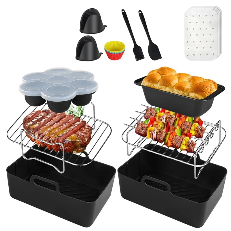 Silicone Air Fryer Liner,Air Fryer Accessories For Ninja Dual AF300UK AF400UK Reusable Dual Air Fryer Racks Easy To Use