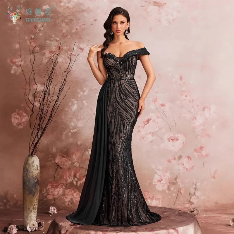 

Elegant and Sexy V-neck Off-the-shoulder Sequins Evening Dresses Luxury Mermaid Formal Party Dresses Cocktail Gown for Women