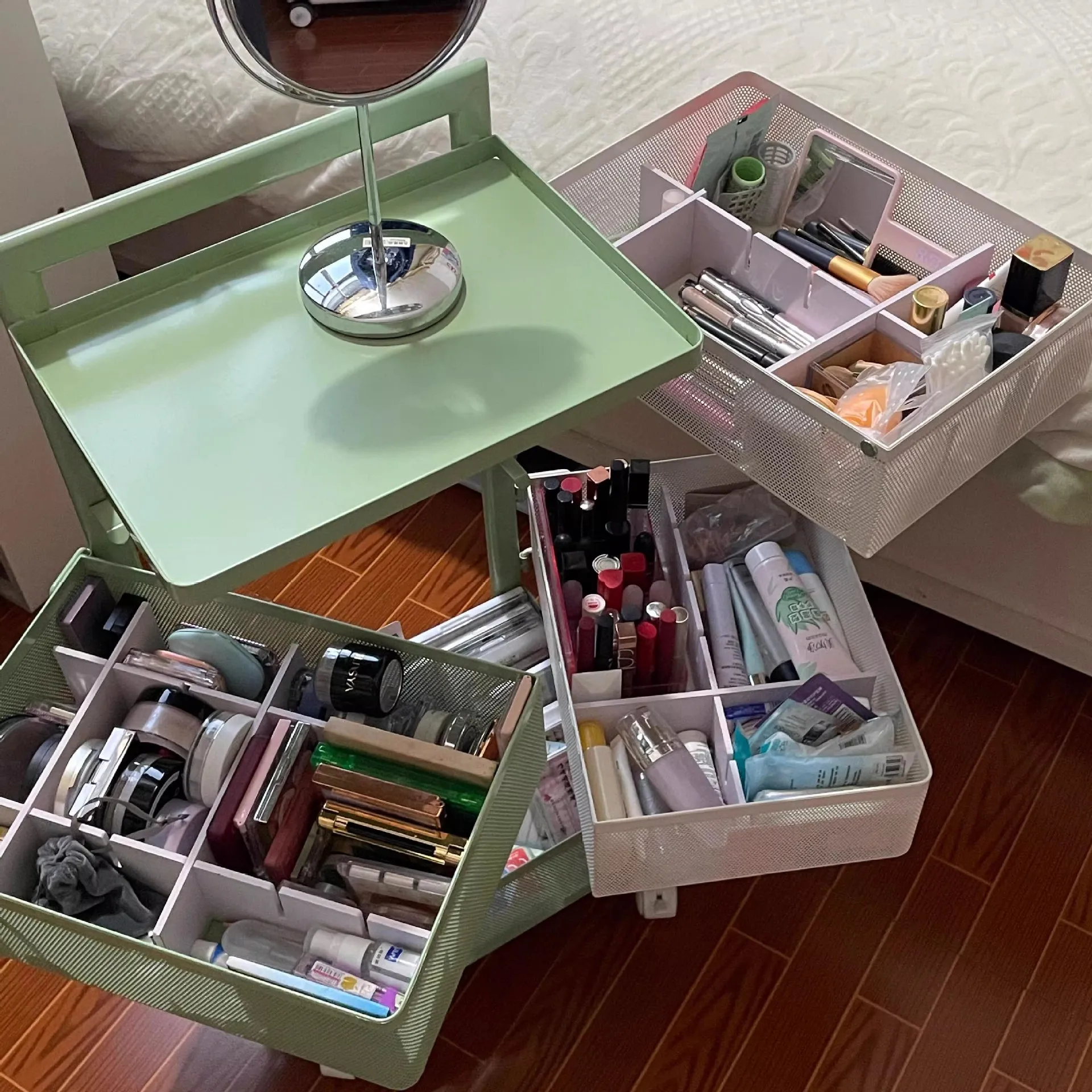 Storage trolley rack Rotary  Movable bedside cosmetic finishing