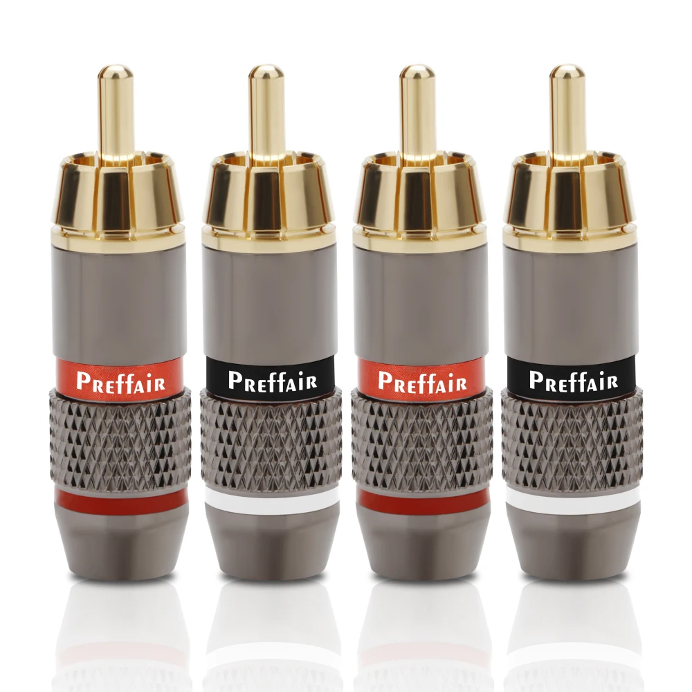 Preffair R1733 vergoldeter Hifi-RCA-Stecker, 6 mm, doppelt selbstsichernde Lotus-Draht-Anschlüsse, Audio-Adapter – Detail 4