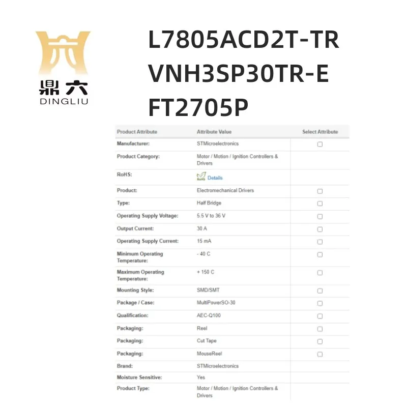 L7805ACD2T-TR VNH3SP30TR-E  FT2705P  Controllers  Drivers  AEC-Q100