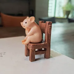 Cute Cartoon Resin Piggy Statue Pink Pig on Chiar Animal Model Miniature Figurine Home Decor Ornament Children Gift