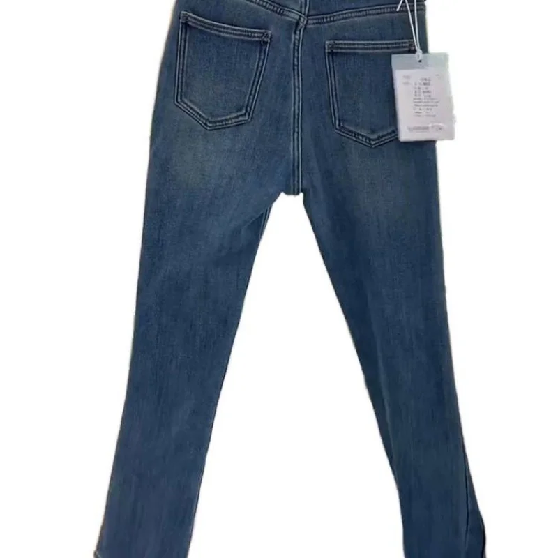 Women's Winter 2025 New Style Flared Pants Retro Blue Thickened Fleece Lined High Waist Jeans for Petites