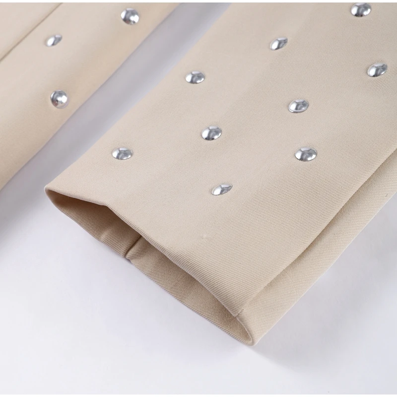 Retro V-neck Studded Suit Jacket Women Casual Loose Rivets Pockets Open Jacket Female Autumn Spring Chic Street Outwear Cardigan