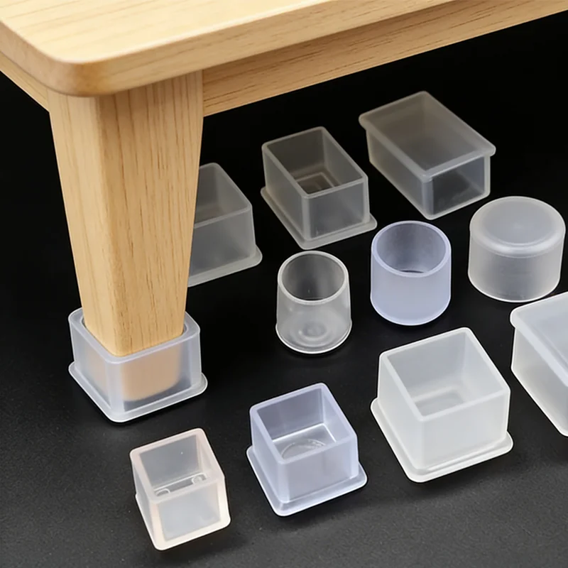 10Pcs Clear PVC Anti-Slip Leg Caps Rubber Sleeves Quiet Furniture Glides for Chair &Table Feet Protectors 14-76mm Square & round