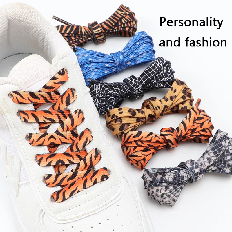 Leopard Shoelace Classic Animal Prints Leopard Zebra Tiger Snake Pattern Sports Shoelace Flat High-top Canvas Sneakers Women Men