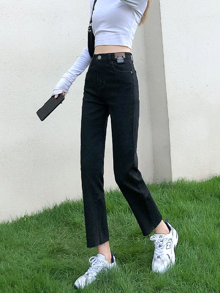 Vintage slanke mode enkellange jeans dames casual streetwear retro denim broek recht hoog getailleerde rechte vaqueros