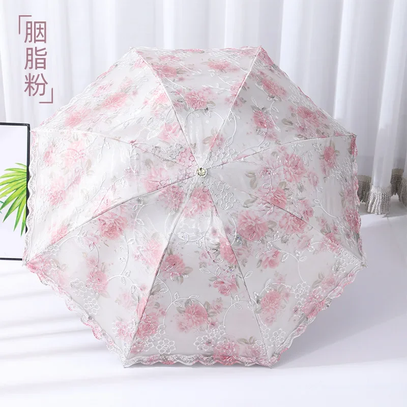 Lace Embroidered Double Layer Sunshade Umbrella for Women, Sunscreen, UV Protection, Rain and Rain, Dual Use Sunshade Umbrella