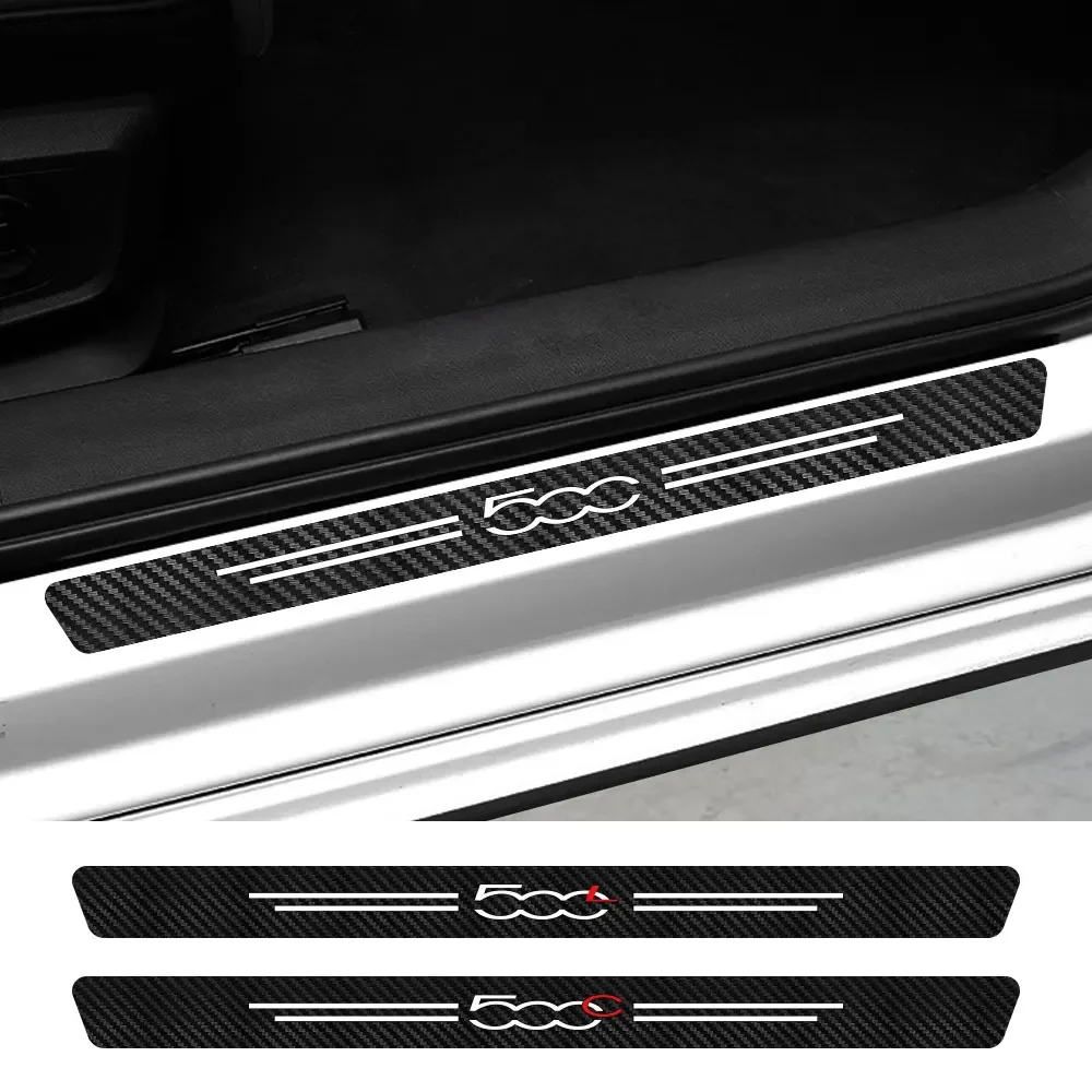 4Pcs Car Scuff Protective Sill Sticker For Fiat 500 500C 2012 500X 500L Abarth 695 Carbon Fiber Decor Decal Auto Accessories