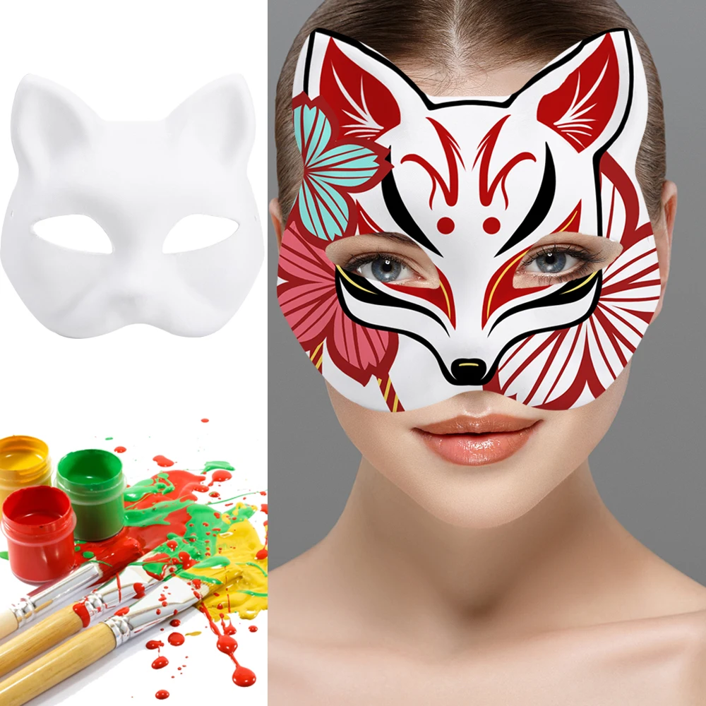 Masque Japonais Demi-Visage Peint à la Main, 1 Pièce, Chat, Renard, Anime, Demon Slayer, Tim ade, Festival d'Halloween, Accessoires de Cosplay, Livraison Directe