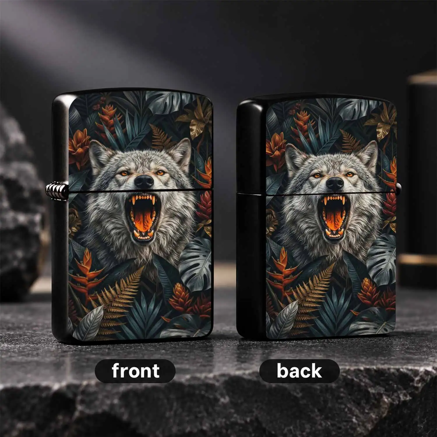 Vibrant Jungle Wolf Print Portable Lighter, Stylish Artistic Wilderness Themed Accessory, Ideal For Daily Carry, Gifting For Various Occasions, Exquisite Craftsmanship Cool Unique Practical Item For E A Humorous And Interesting Lighter