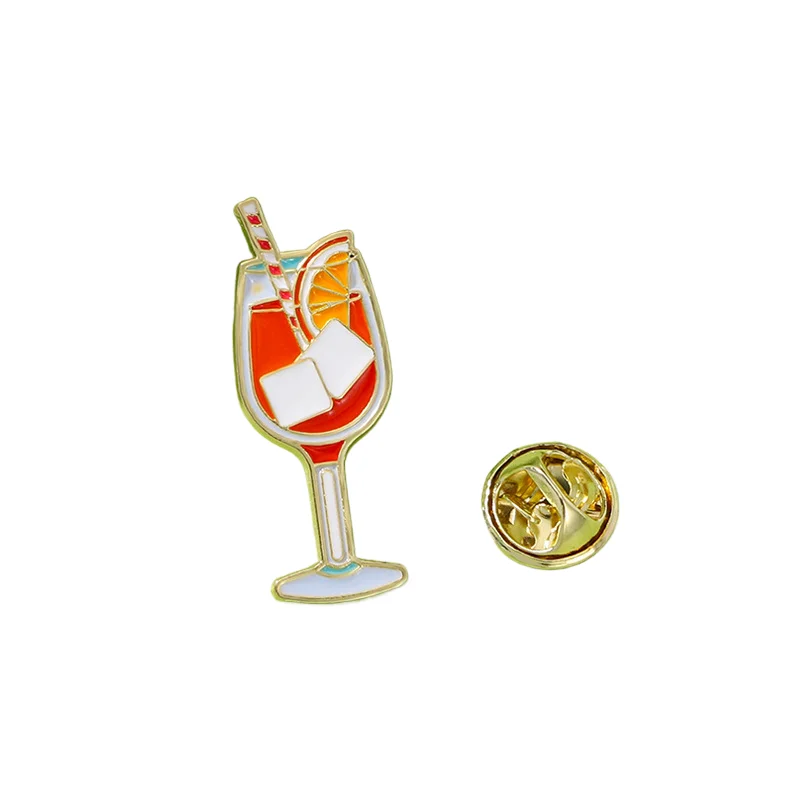 Charming Cartoon Fruit Cup Wine Glass Shape Pin Brooch, Zinc Alloy Charm for Dressing & Book Decor