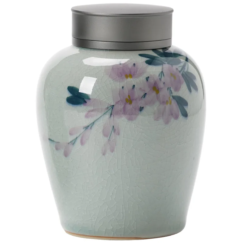 

DSA borneol glaze pure hand-painted tea jar ceramic household sealed jar mini portable moisture-proof storage tea jar