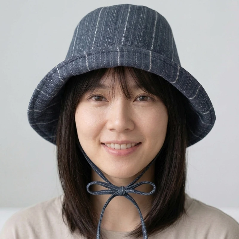 

Винтажная панама в полоску в японском стиле Mori Girl, летняя пляжная шляпа от солнца, легкая складная рыбацкая шляпа с ремешком на подбородок для женщин