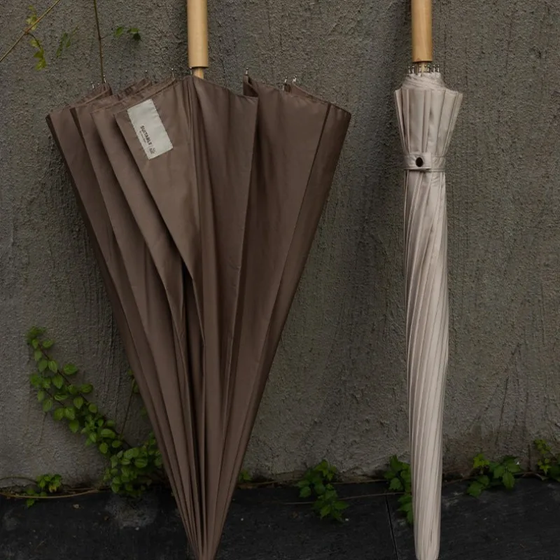 

16 Straight Shank Bone Enlarging Long Handle Umbrella Female Strong Wind Man Manually Advanced Wooden Rods Umbrella Umbrella