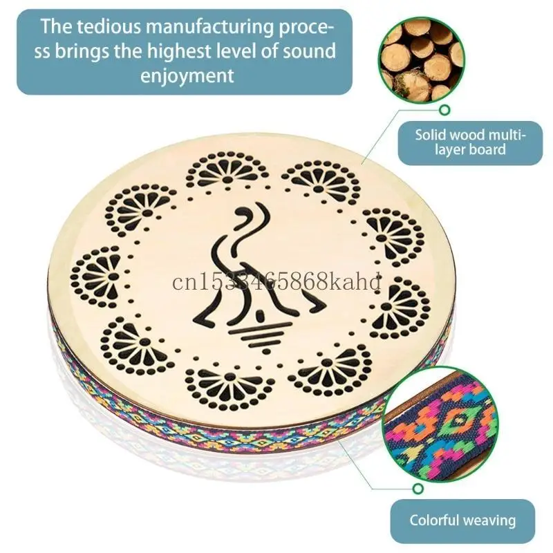 10inch Portable Round Hand Drum Stream Drum Musical Sound Therapies Relaxing Wooden Drum Sound Healing Instruments X5QF