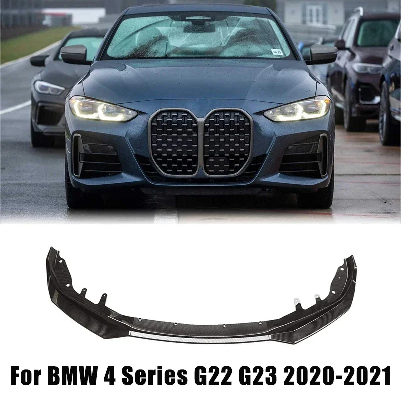 

For BMW 4 Series G22 G23 2020-2021 Car Front Bumper Lip Spoiler Gloss Black Carbon Fiber Look Bumper Car Modification Body Kit