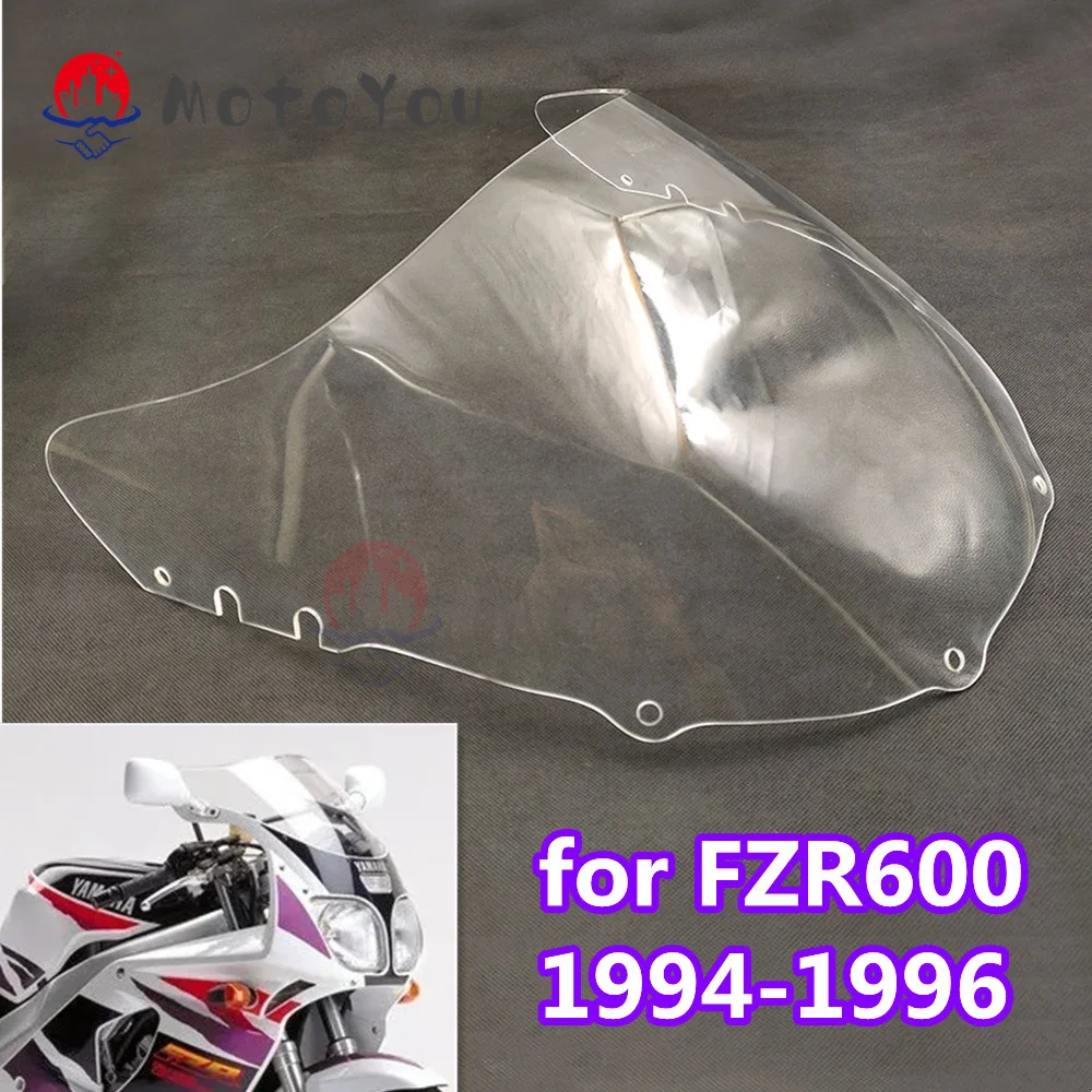 FZR 600 94-96 Motorcycle Windscreen Windshield Front Wind Glass Fairing Black/Clear for Yamaha FZR600 1994-1996 Shield Cover