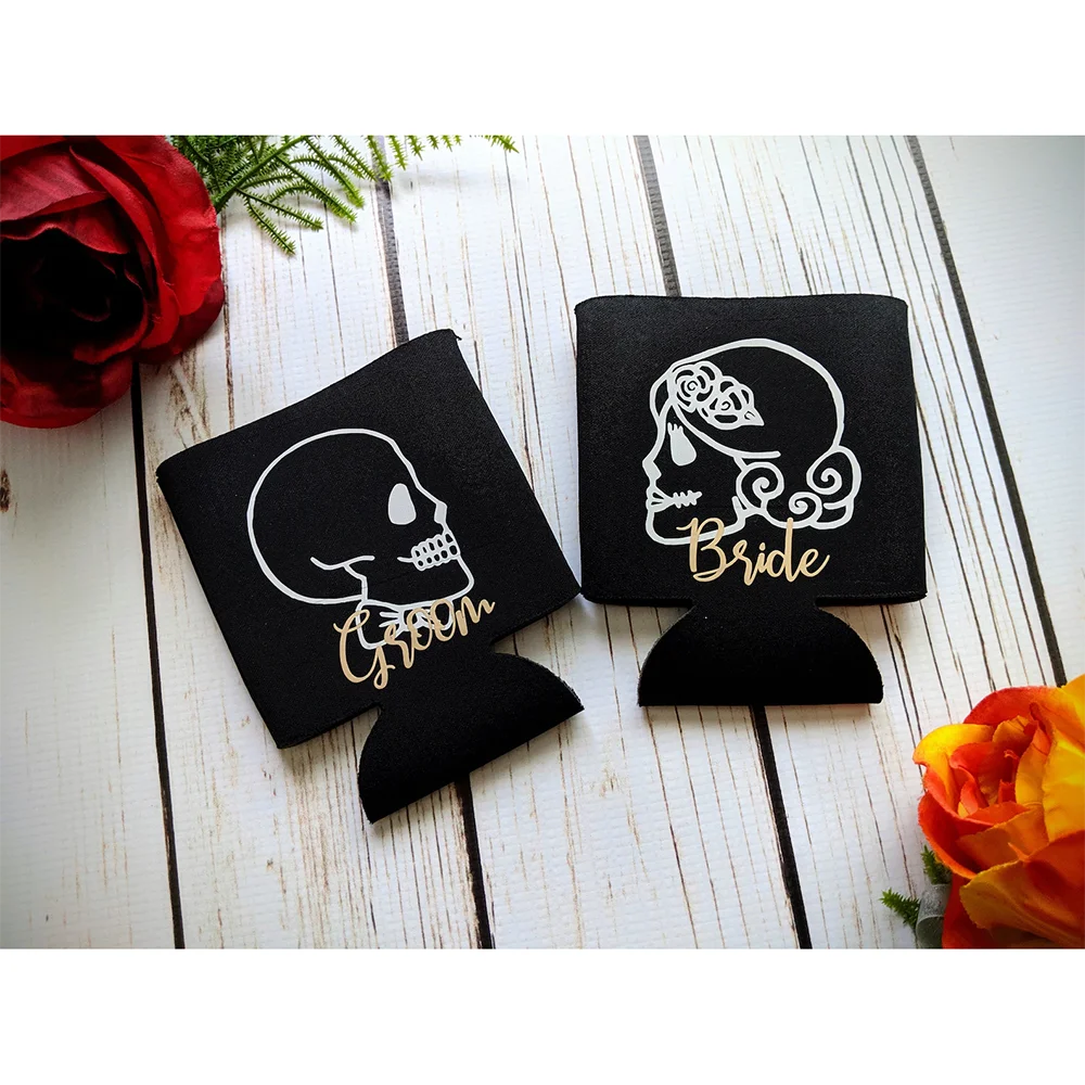 

2Pcs Till Death Do Us Part Skull Can Coolers Halloween Gothic Wedding Bridal Shower Gift Bachelorette Decoration Beer Accessorie