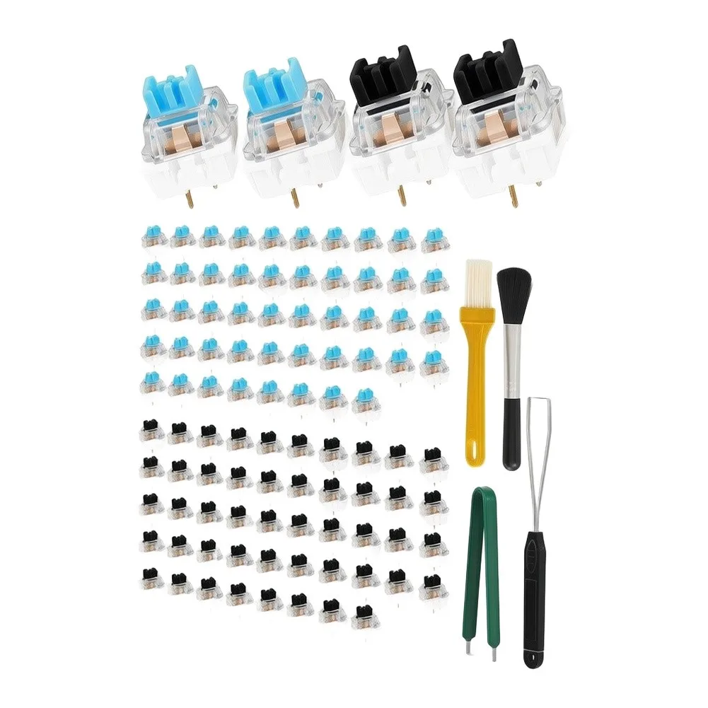 100pcs Mechanical Keyboard Switches Set 3 Pin Cyan Blue Black Dustproof With Keycap Puller Tool For Gaming Typing For Custom Kit