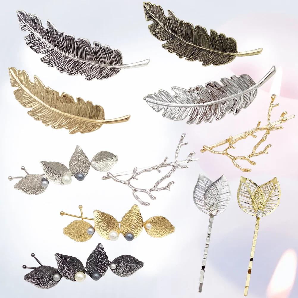 

11 Pcs Clip Elegant Alloy Metal Leaf Shape Women Hair Accessories Vintage Bobby for Bridal Party Wedding Daily Use