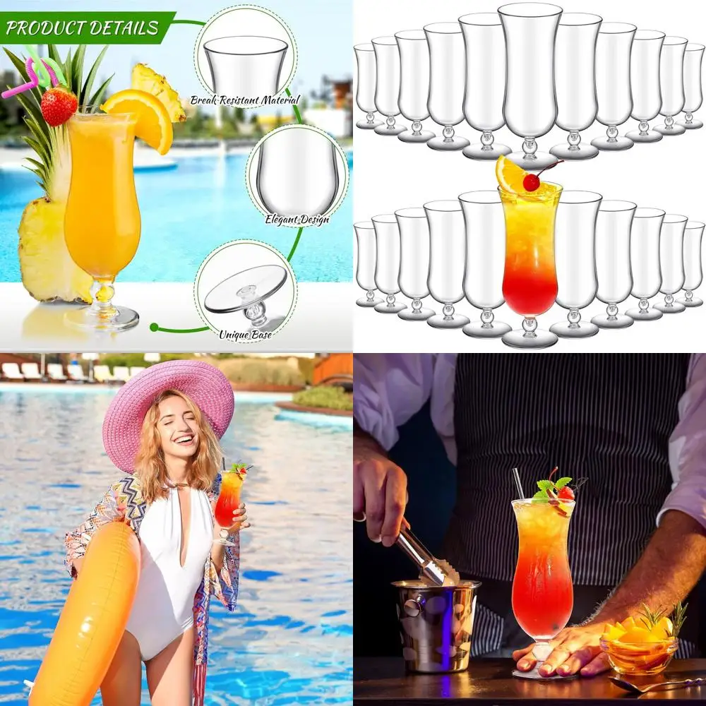 

24-Piece 15 oz Clear Shatterproof Plastic Hurricane Glasses for Cocktails, Juices, and More