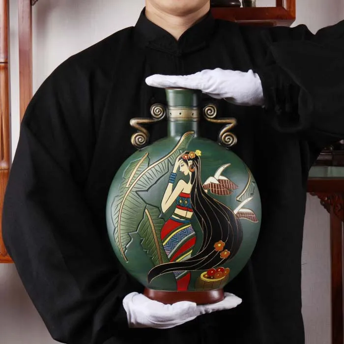 Original aborigène fille art maison hall prélèvement affaires mascotte de bon augure 3D artisanat RU YAO chinois Art FENG SHUI statue