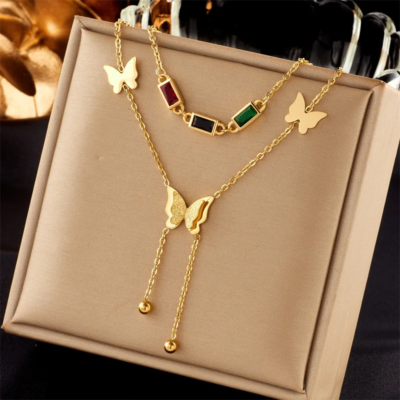 

Stainless Steel Butterfly Love Heart Pearl Pendant Necklace For Women Lock Moon Charm Chain Gothic Party Luxury Jewelry Gift