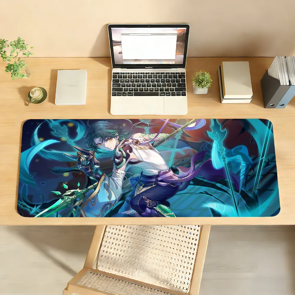 Genshin Impact Xiao Mouse Pad Non-slip Locking Edge DeskMat PC Laptop Accessories Rubber Office Keyboard Game Carpet 350x900x3mm