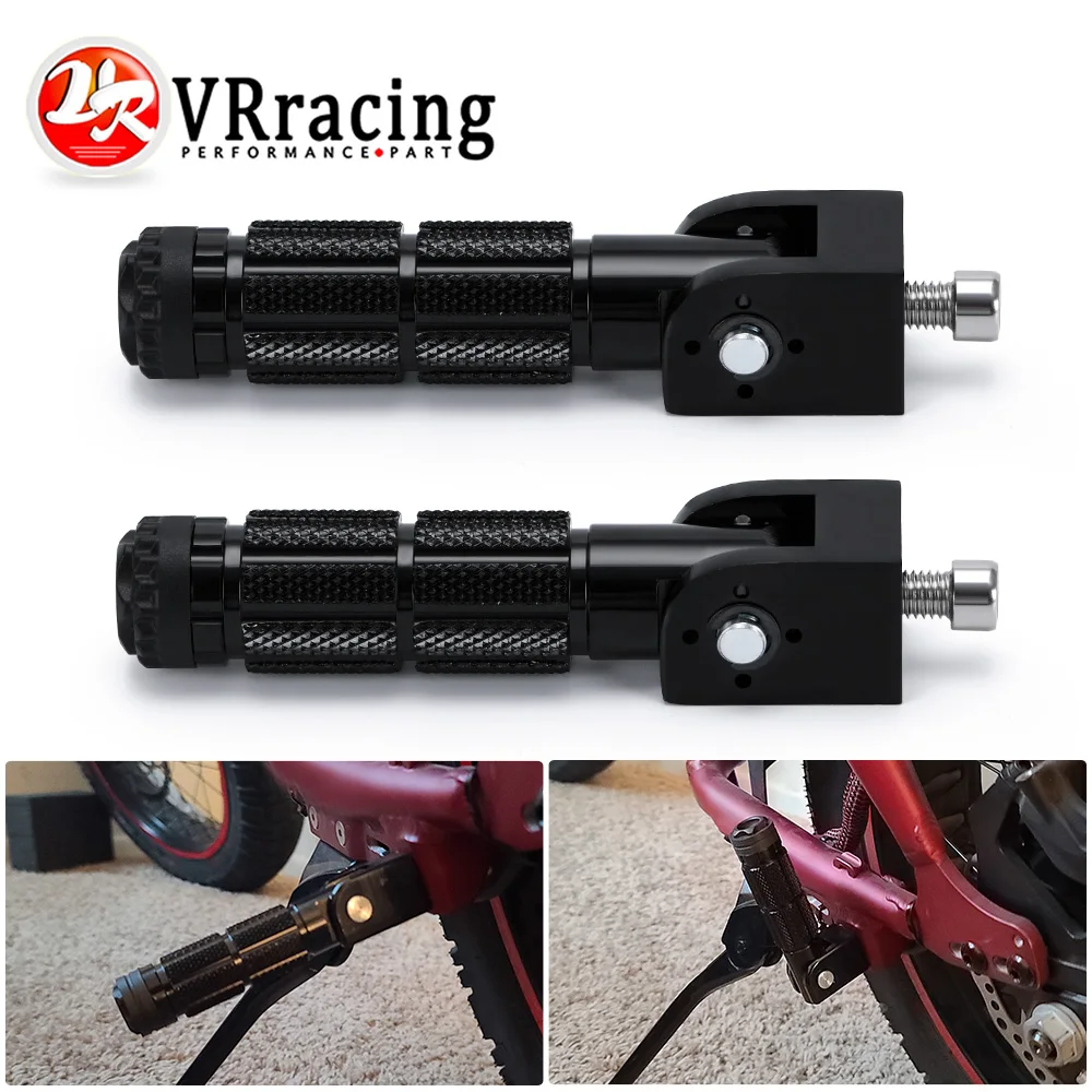 2 Pcs M8 Universal Motorcycle Motor Bike Folding Footrests Footpegs Foot Rests Pegs Rear Pedals Set CNC Aluminum Motorcycle Part