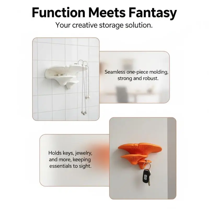 Cute Mushroom Shaped Wall Stand 3D Printed Storage Rack Organizer for Artistic Room Decor Key Trinket Holder 1Pcs