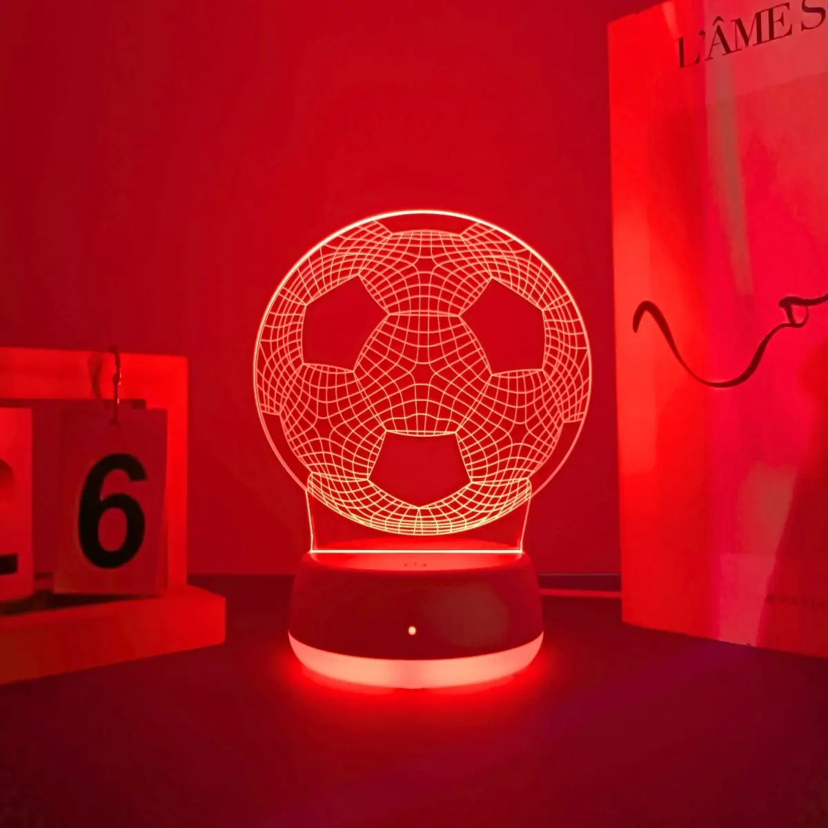 1pc football themed colorful 3D night light, USB powered touch switch seven color base, a great ideal gift