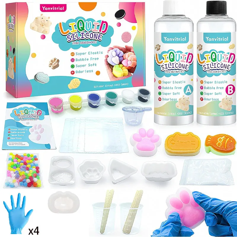 

Super soft soft mud and liquid gel set, containing DIY cat paw modeling material -1:1 AB mix ratio, fast curing, non-toxic and h
