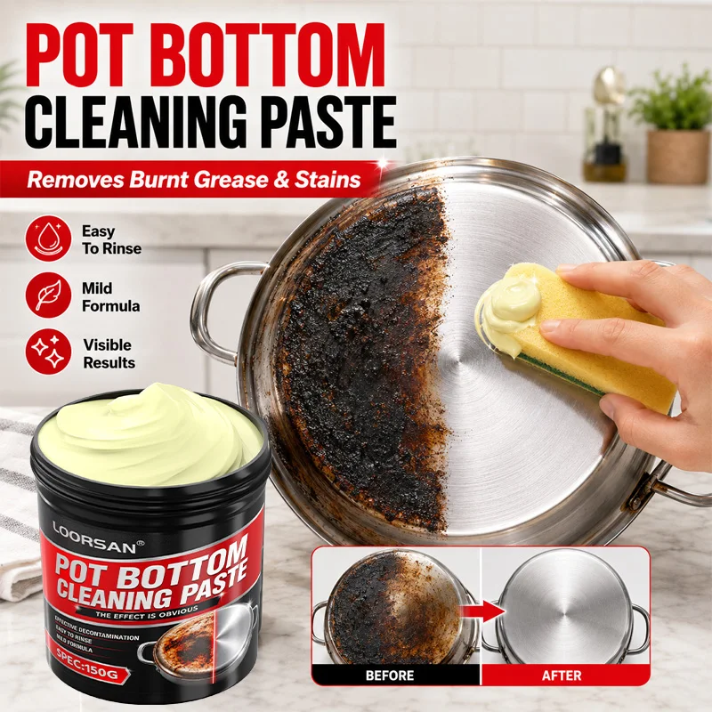 LOORSAN Pot Bottom Cleaner Paste 150G Heavy Duty Burnt Stain Remover Stainless Steel Pan Scrubber Kitchen Cleaning Polish
